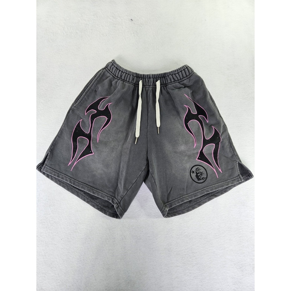 Hellstar Studios Flame Fleece Shorts With Drawstring Vintage Wash Grey Pink Sz L